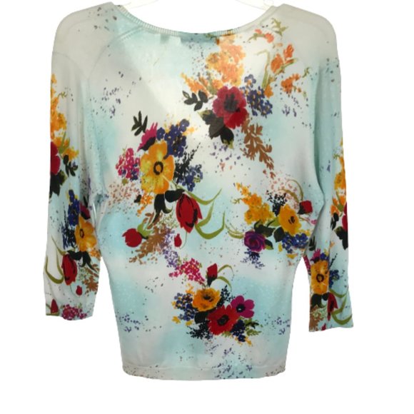 Womens Size Medium Vertigo Paris Multicolor Embellished Floral Knit Sweater - Picture 3 of 5